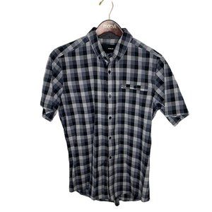 Men's Hurley Short Sleeve Black and White Check Pattern Button Down Size M